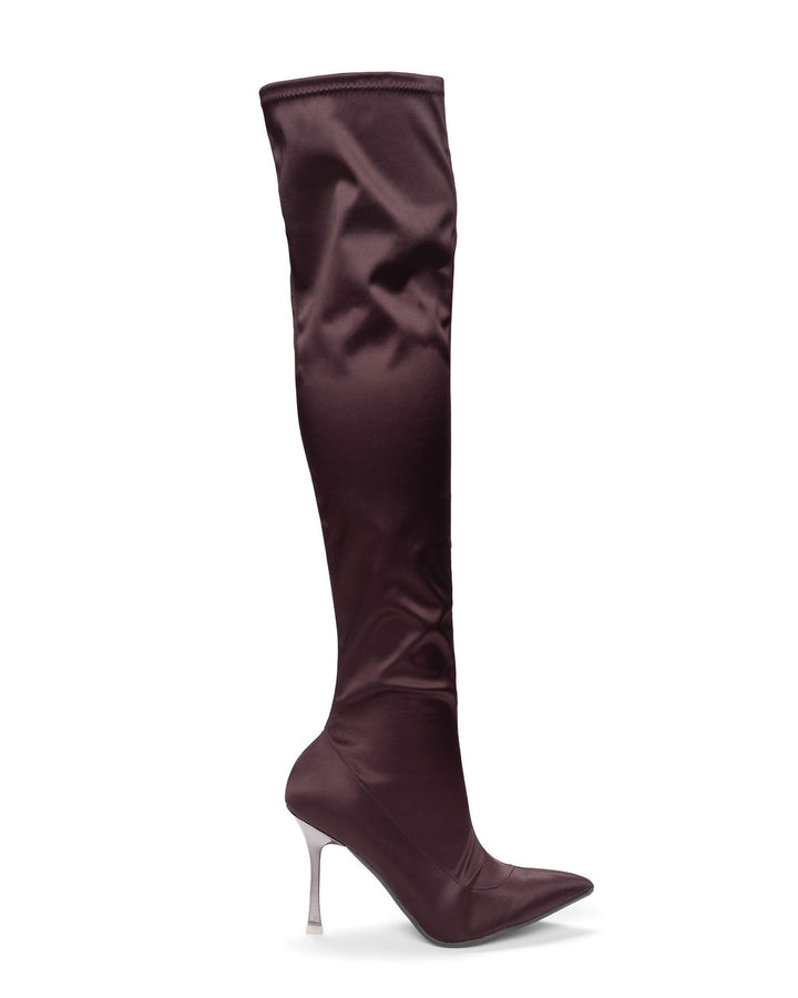 Above the Knee Boots Sugar Plum made from Recycled Water Bottles on a Stroon